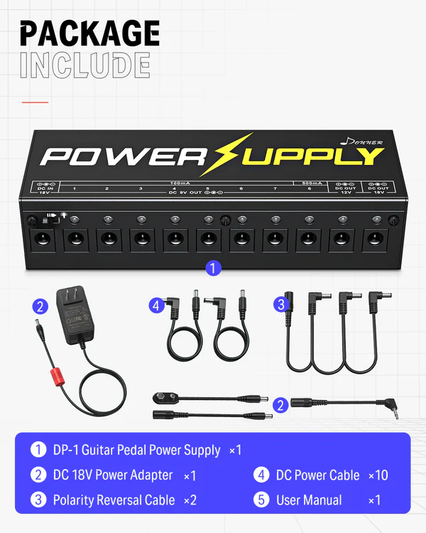 Donner DP-1 Guitar Pedal Power Supply 10 Effect Pedal